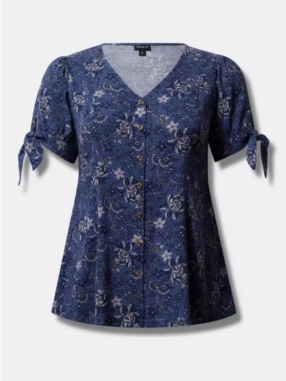 Torrid Navy Floral V-Neck Button Front Top